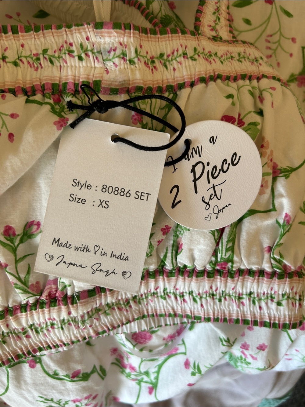 Japna White Floral Crop Top and Maxi Skirt Set with Pink and Green Print - Picture 12 of 12